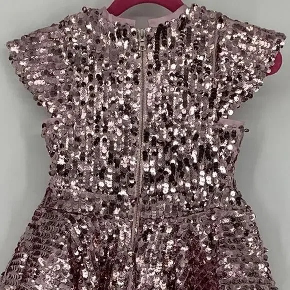 Bardot Junior Size 4T Pink Rose Leila Sequin Dress Tiered Cap